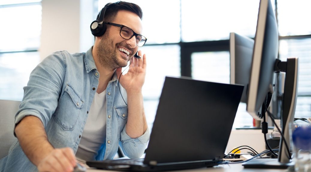 Man speaking on headset